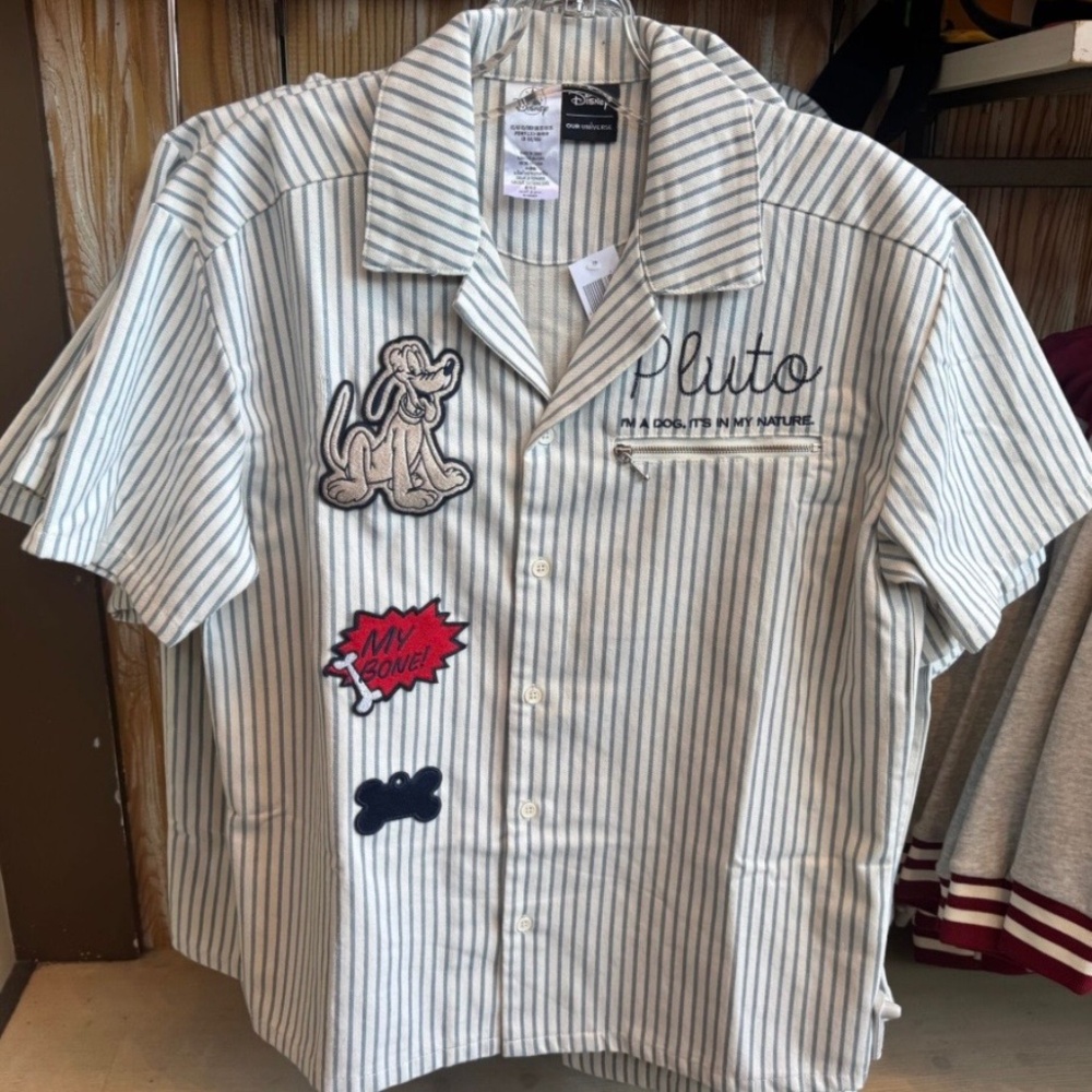 NEW Disney Our Universe Pluto Button Up Shirt Adult Large 95th Anniversary Parks